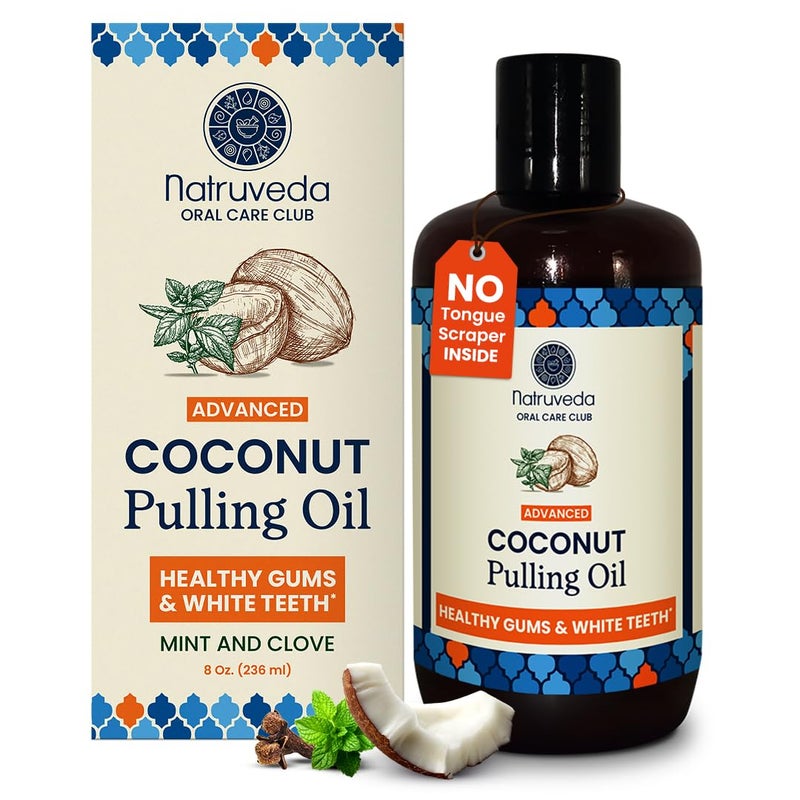 Natruveda Coconut Oil Pulling Mouthwash 8 oz Virgin Clove Mint Blend Ayurvedic Oral Rinse for Teeth Whitening Natural Mouthwash for Gums Gentle Pulling Oil for Daily Use